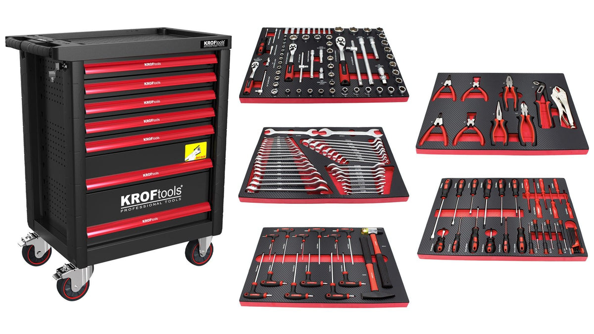 KROFTOOLS 8621 CARRO FERRAMENTA 7 GAVETAS 160 PCS PRETO