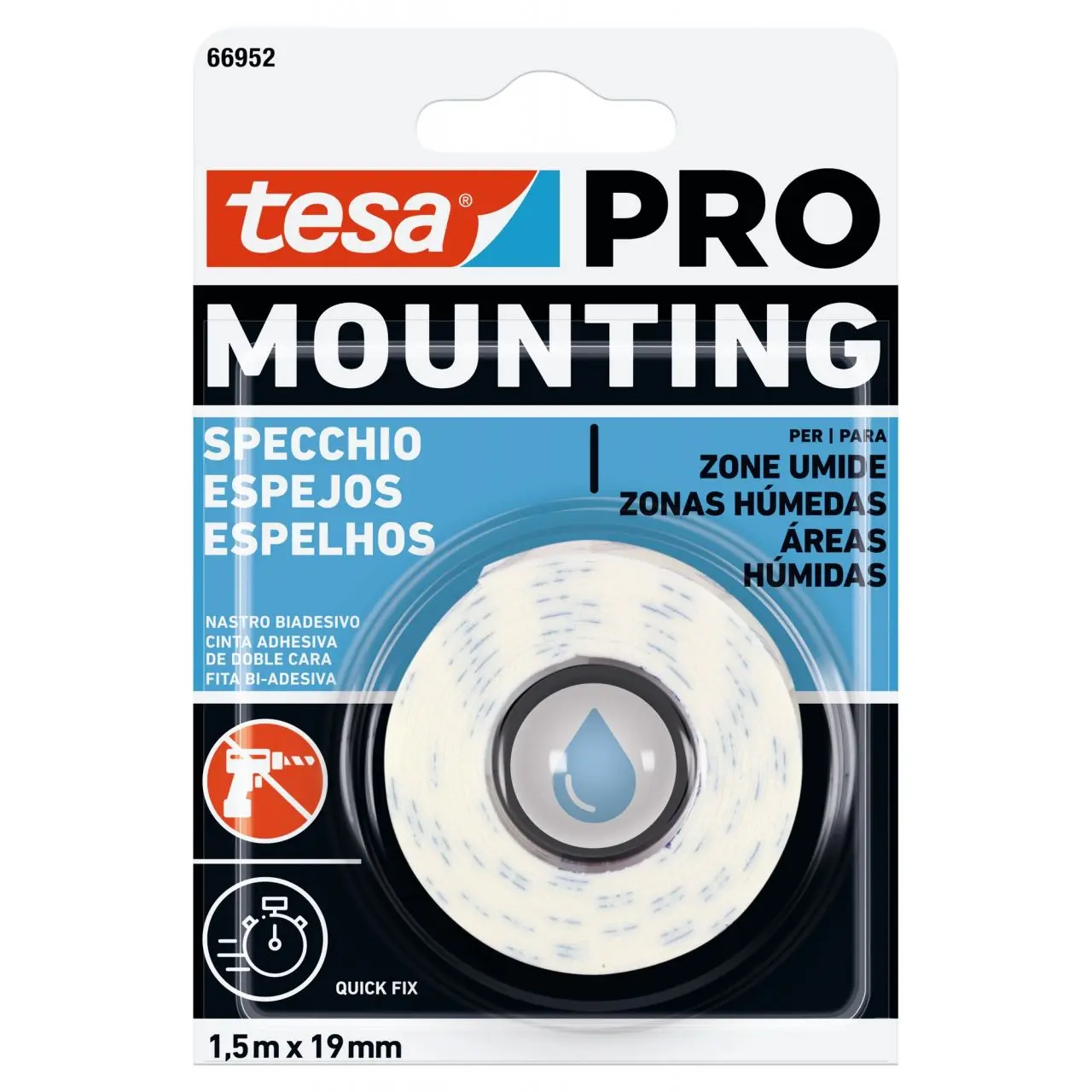 FITA PARA MONTAGEM DE ESPELHOS 1,5MX19MM 66952 TESA