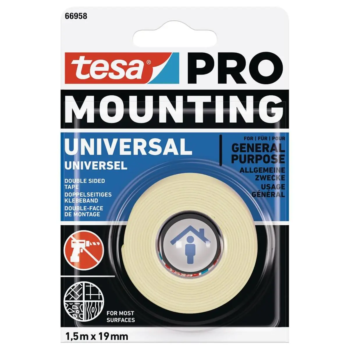 FITA DE FIXAÇÃO UNIVERSAL P/ INTERIORES 1,5MX19MM TESA