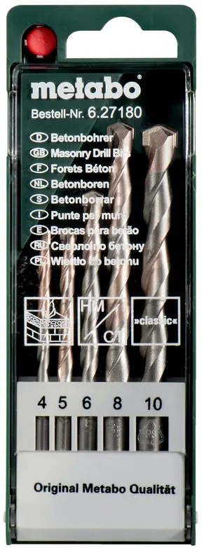 METABO ESTOJO DE BROCAS PARA BETÃO CLASSIC, 5 PEÇAS