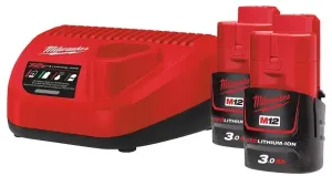 MILWAUKEE KIT BATERIAS 3 AH +CARREGADOR M12 NRG-302