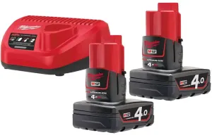 MILWAUKEE KIT BATERIAS 4 AH +CARREGADOR M12 NRGNRG-402
