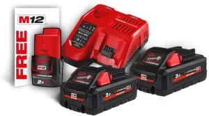 MILWAUKEE KIT BATERIAS 3 AH +CARREGADOR M18 HNRG-302
