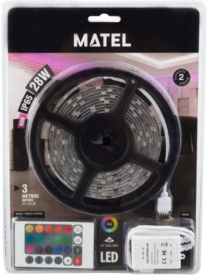 TIRA DE LED C/ADESIVO 3 MTS 28 WATTS/600 LUMENS LUZ RGB