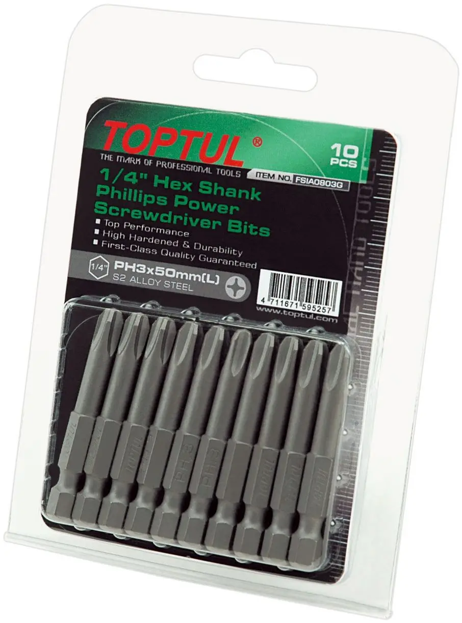 TOPTUL 10 BITS PARA APARAFUSADORA PERFIL PHILLIPS 1/4" FSIA