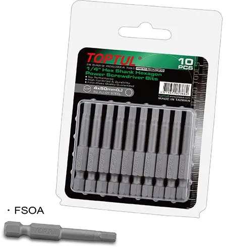 TOPTUL 10 BITS PERFIL HEXAGONAL PARA APARAFUSADORA 1/4" FSOA
