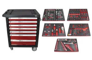 KROFTOOLS 8612 CARRO FERRAMENTA 7 GAVETAS 160 PCS VERMELHO