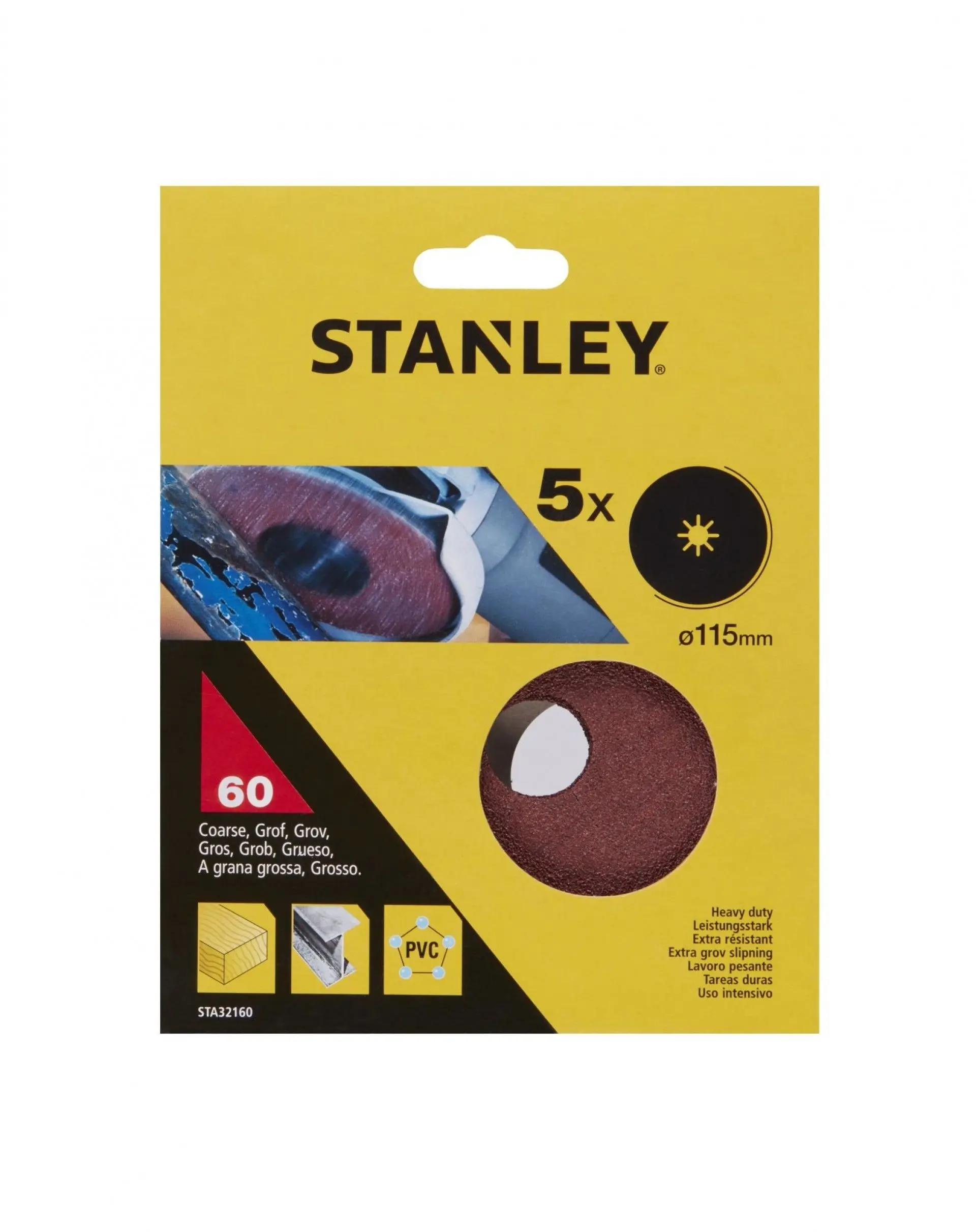 STANLEY STA32160-XJ 5 DISCOS DE LIXA BASE FIBRA 115X22MM G60