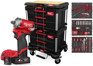 MILWAUKEE PACKOUT TRANSPORTE + 124 PCS + CHAVE IMPACTO 1/2"