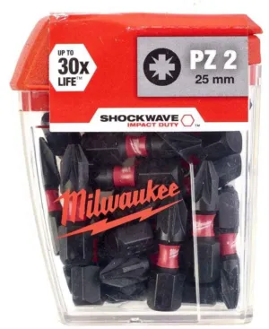 MILWAUKEE CONJUNTO DE 25 BITS SHOCKWAVE PZ2*25MM